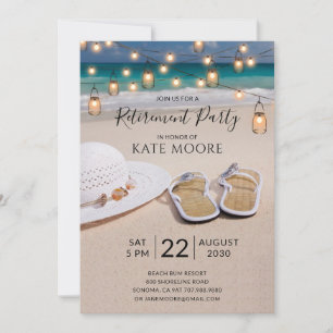 Watercolor Beach String Lights Retirement Party Invitation