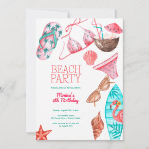 watercolor beach summer party birthday invitation