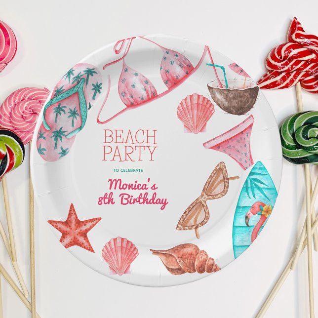 watercolor beach summer party birthday paper plate (Creator Uploaded)