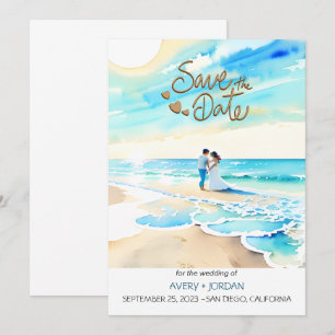 Watercolor Beach: Summer Wedding Save the Date Invitation