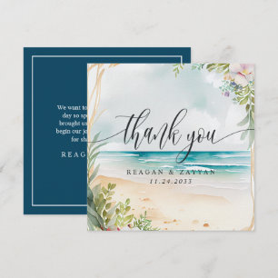 Watercolor Beach Summer Wedding  Thank You Card