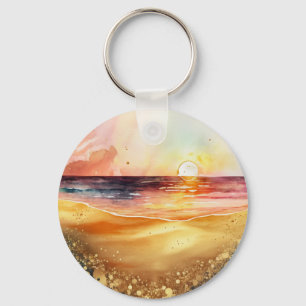 Watercolor Beach Sunset Key Ring