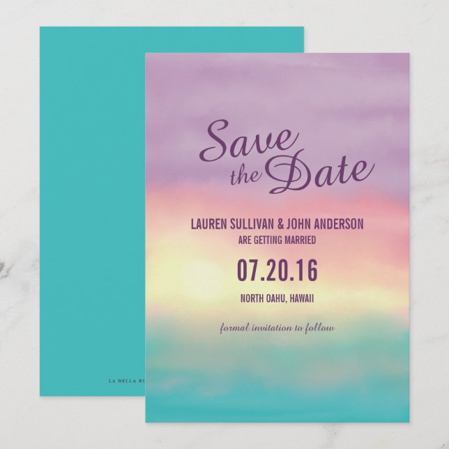 Watercolor Beach Sunset Romance | Save the Date Invitation (Front/Back)