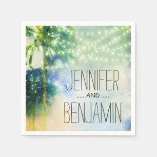 watercolor beach teal wedding string lights napkin