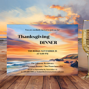 Watercolor Beach Thanksgiving Dinner Party  Invitation