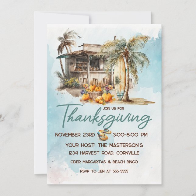 Watercolor Beach Thanksgiving Invitation (Front)