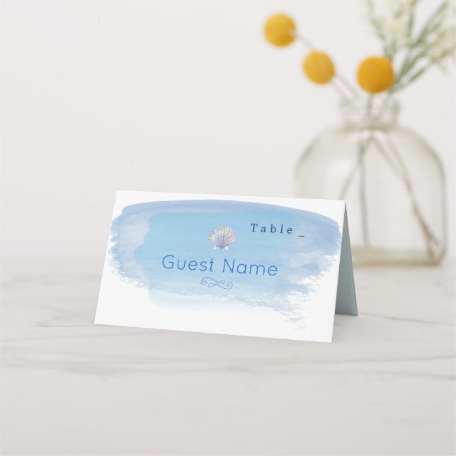 Watercolor Beach Theme Table Place Card (Front)