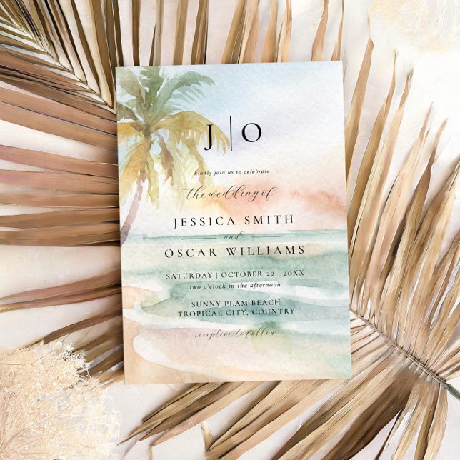 Watercolor Beach Tropical Destination Wedding Invitation (Creator Uploaded)