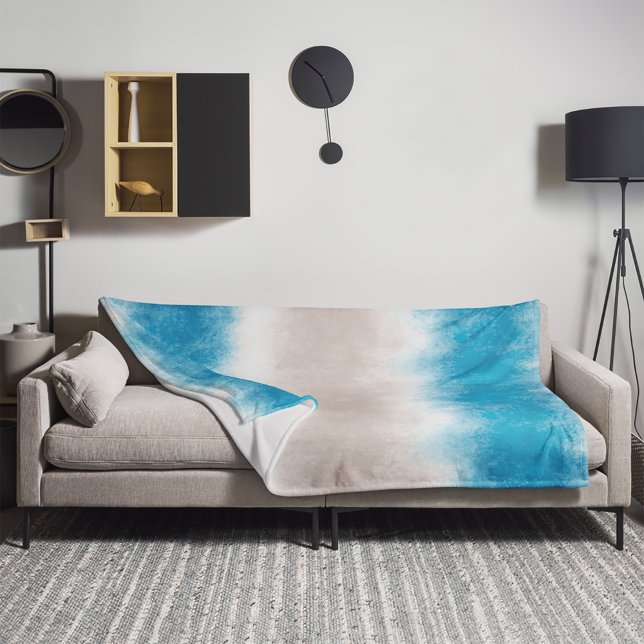Watercolor Beach Waves Blue Waters Fleece Blanket (Creator Uploaded)