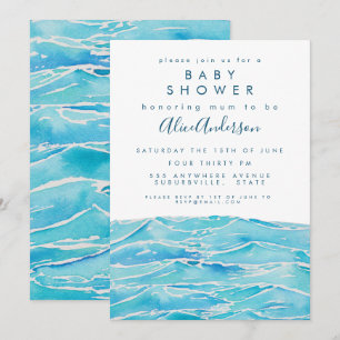 Watercolor Beach Waves Coast Peninsula Baby Shower Invitation