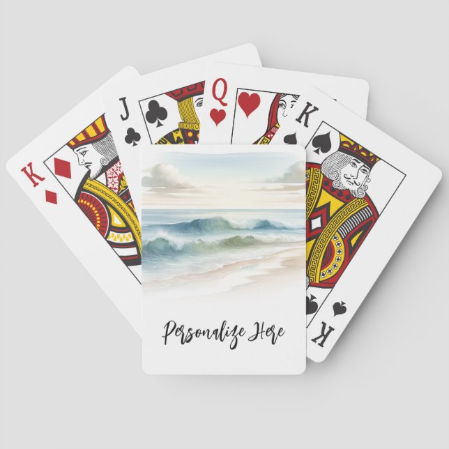 Watercolor Beach Waves Coastal Beach Wedding Playing Cards (Back)