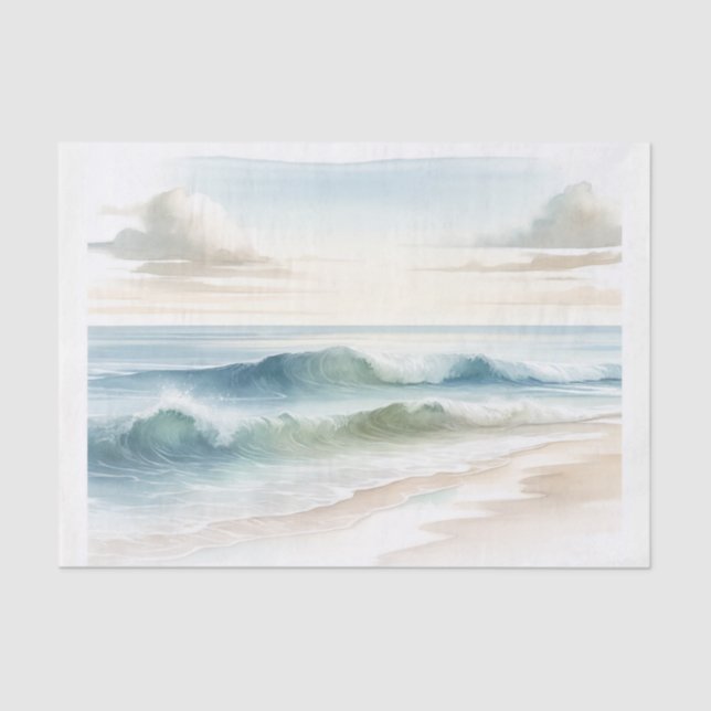 Watercolor Beach Waves Coastal Beach Wedding Tissue Paper (Front)