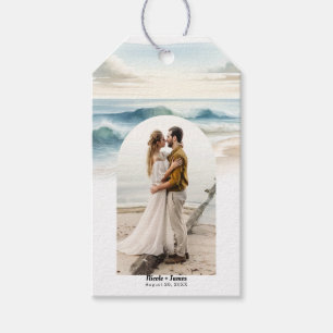 Watercolor Beach Waves Coastal Photo Wedding Gift Tags