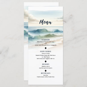 Watercolor Beach Waves Coastal Wedding Menu