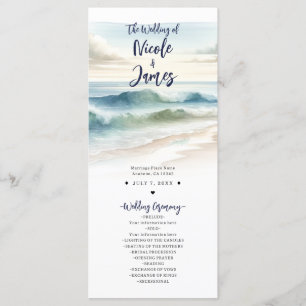 Watercolor Beach Waves Coastal Wedding Program Programme