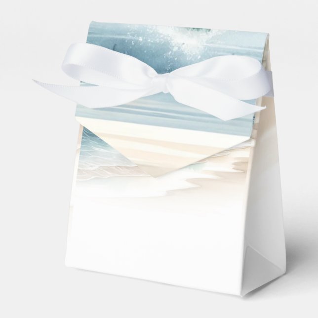 Watercolor Beach Waves Rustic Coastal Wedding Favour Box (Front Side)