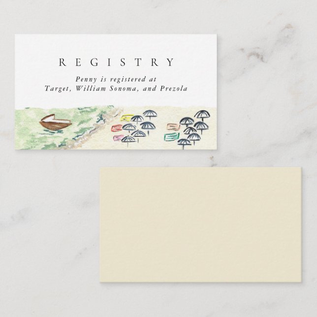 Watercolor Beach Wedding Bridal Registry Enclosure Card (Front/Back)