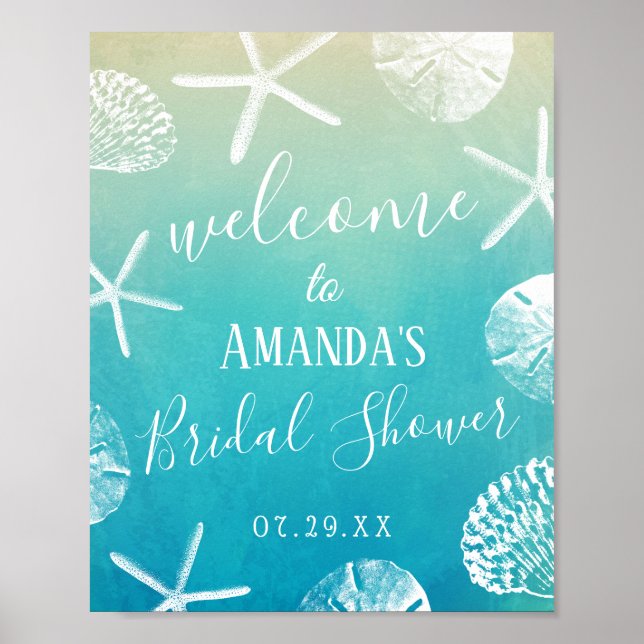 Watercolor Beach Wedding Bridal Shower Welcome Poster (Front)