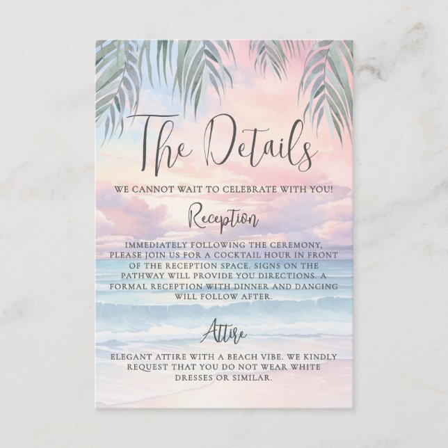 Watercolor Beach Wedding Details Enclosure Card (Front)