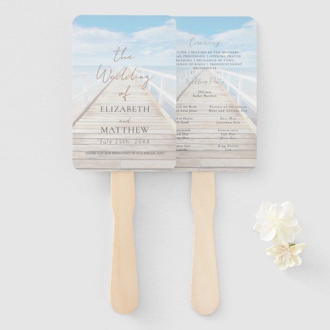 Watercolor Beach Wedding  Hand Fan (Front and Back)