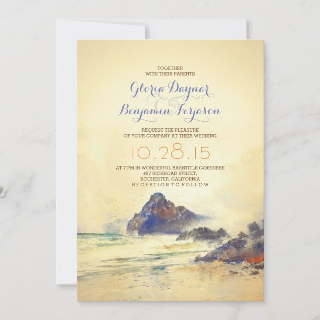 Watercolor Beach Wedding Invitation (Front)