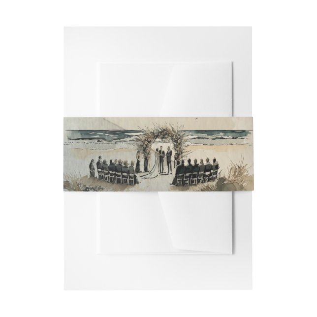 Watercolor Beach Wedding Invitation Belly Band (Front Example)