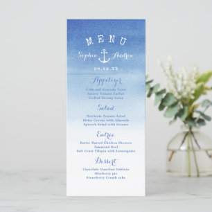 Watercolor beach wedding nautical anchor menu card