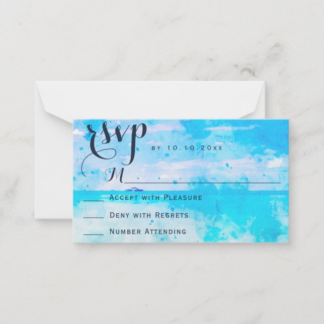 Watercolor Beach Wedding Response RSVP Card (Front)