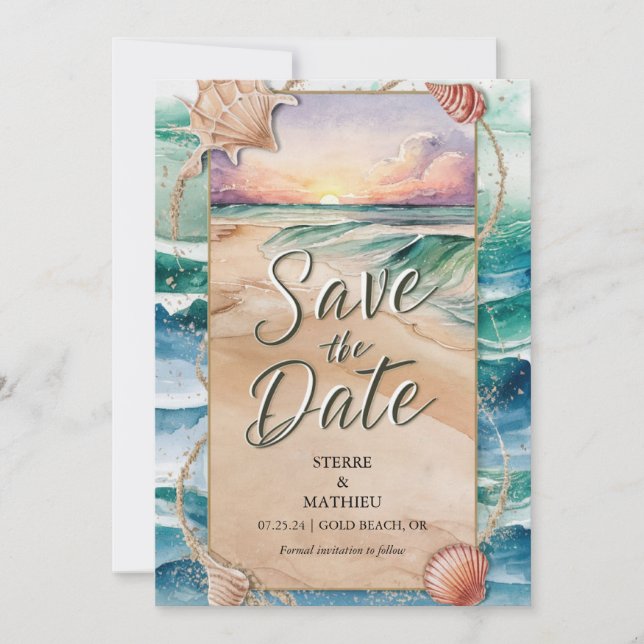 Watercolor Beach Wedding Save The Date (Front)