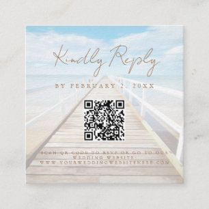 Watercolor Beach Wedding Scan Code RSVP Enclosure Card
