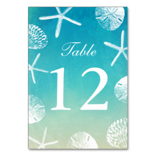 Watercolor Beach Wedding Seashells Table Numbers