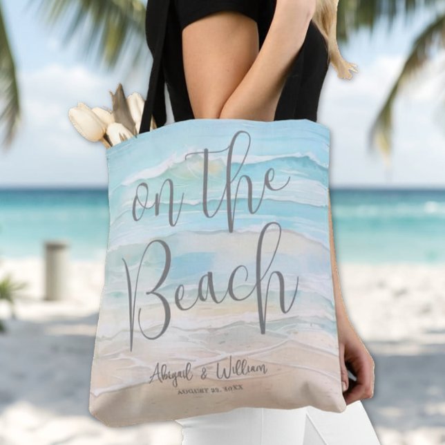 Watercolor Beach Wedding Tote Bag (Watercolor On The Beach Wedding Tote Bag)