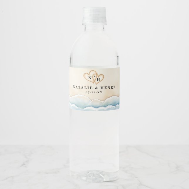 Watercolor Beach Wedding Water Bottle Label  (Front)