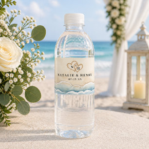 Watercolor Beach Wedding Water Bottle Label