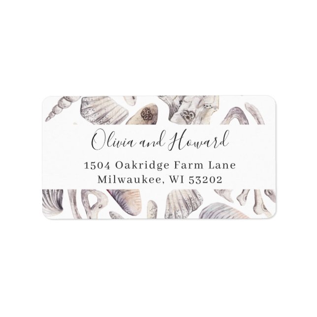Watercolor Beach White Sea Shell Conch Address Label (Front)