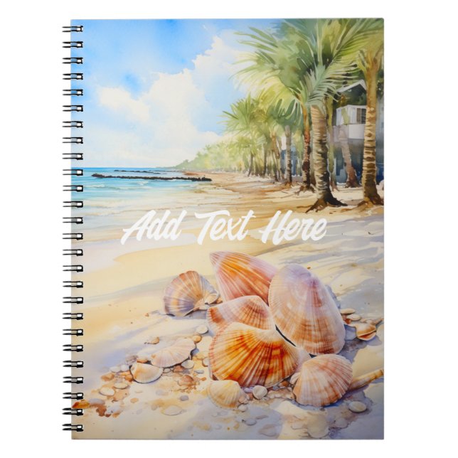 Watercolor Beach with Seashells Notebook (Front)