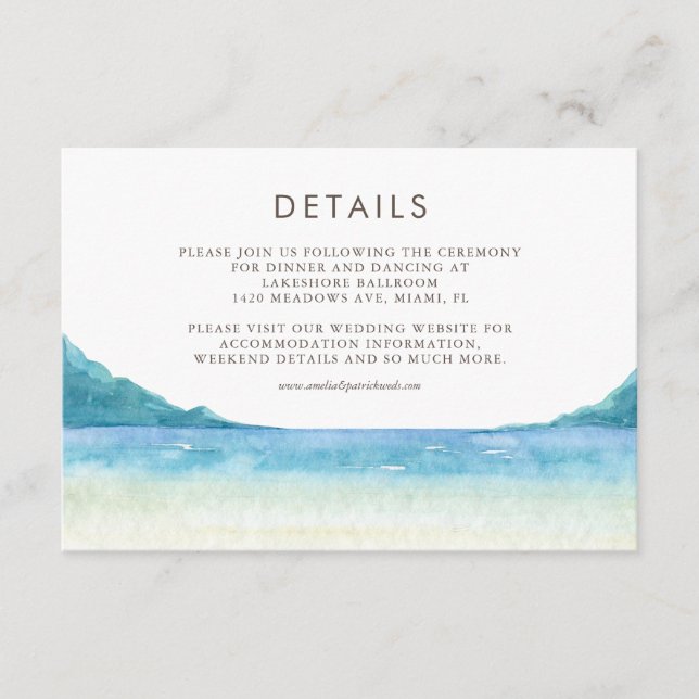 Watercolor Beachfront Tropical Wedding Details Enclosure Card (Front)