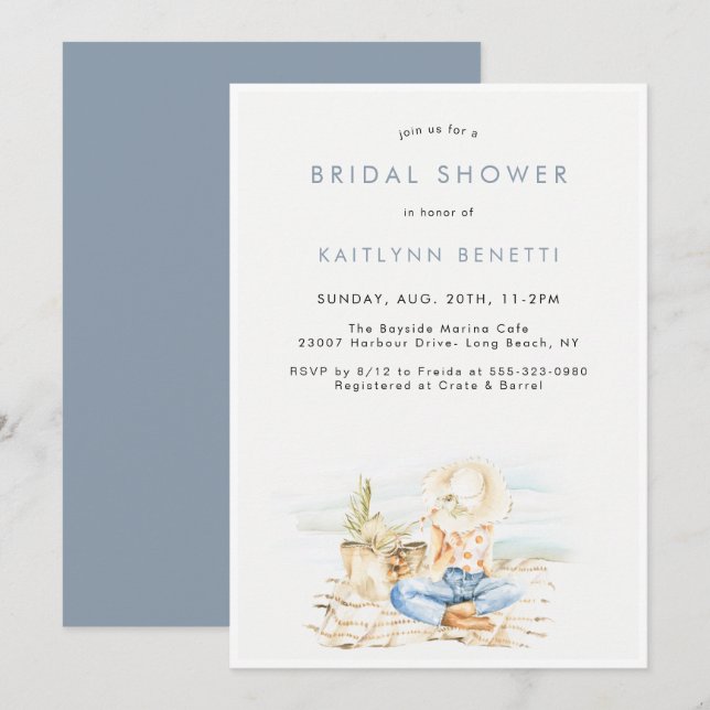 Watercolor Beachside Bridal Shower Invitation (Front/Back)