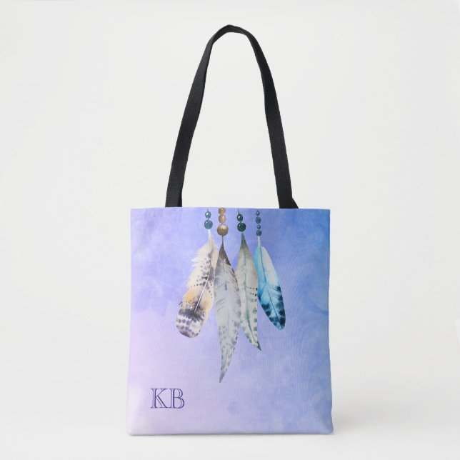 Watercolor Beads and Feathers Watercolor Design Tote Bag (Front)