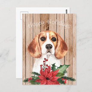 Watercolor Beagle & Christmas Bouquet  Postcard