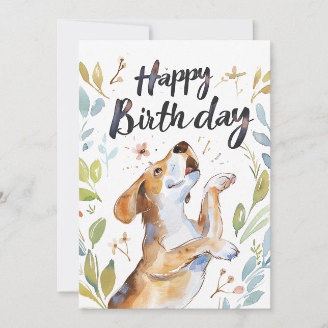 Watercolor Beagle dog Birthday Holiday Card (Front)