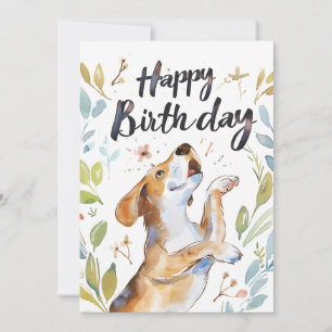 Watercolor Beagle dog Birthday Holiday Card