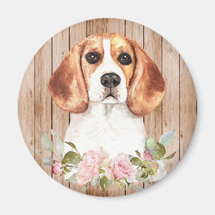 Watercolor Beagle & Flowers Magnet