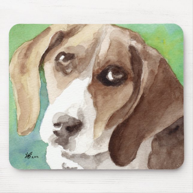 watercolor Beagle Portrait Mouse Mat (Front)