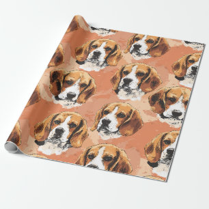 Watercolor Beagle Portrait Pattern Wrapping Paper