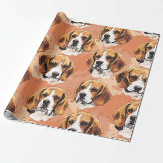 Watercolor Beagle Portrait Pattern Wrapping Paper