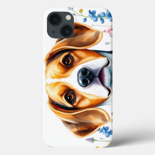 Watercolor Beagle Portrait with Vibrant Wildflower iPhone 13 Case