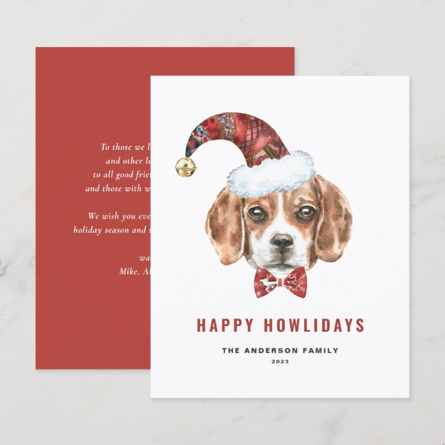 Watercolor Beagle Santa Happy Howlidays Card (Front/Back)