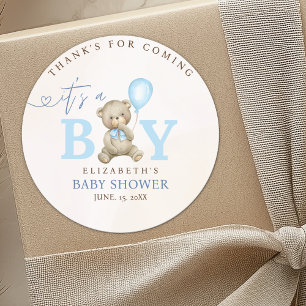 Watercolor Bear Baby Shower boy Classic Round Sticker