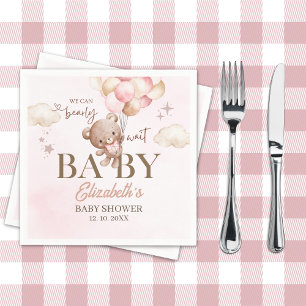 Watercolor Bear Baby shower Girl - Pink Ballons Napkin